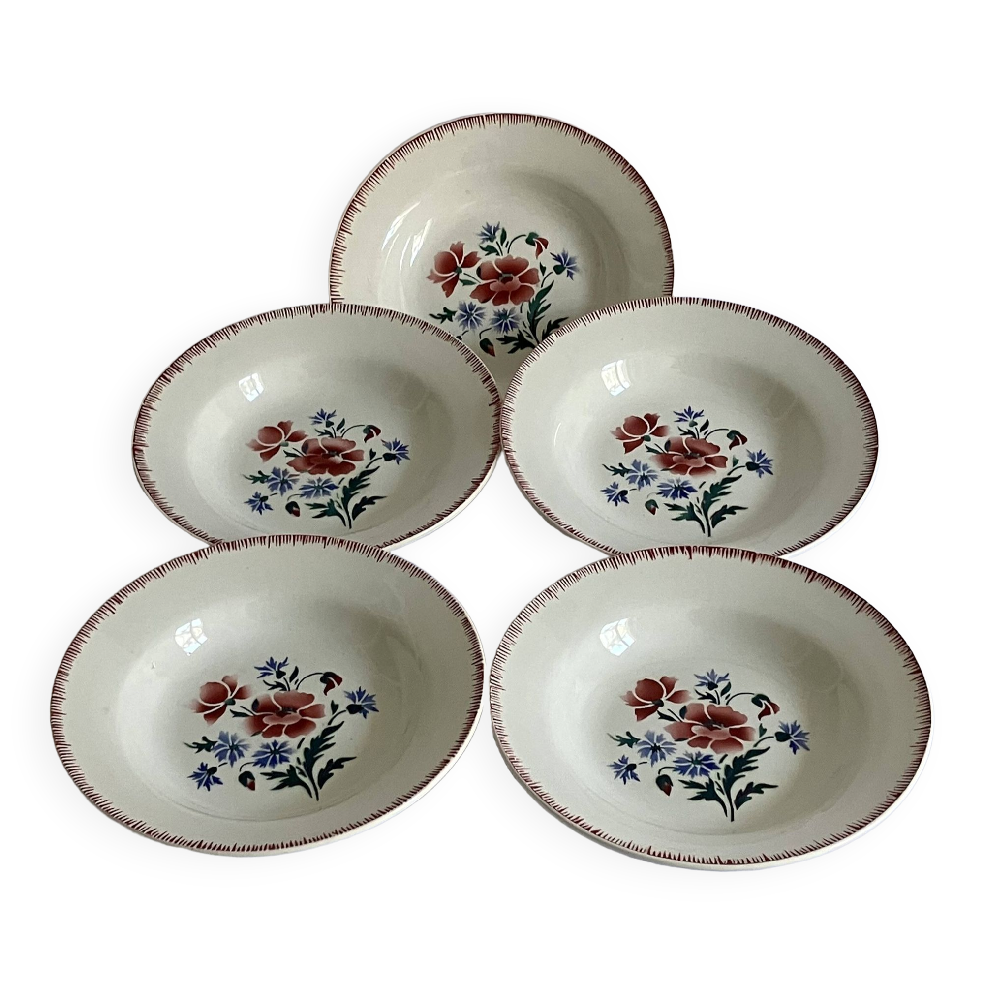 5 prairial digoin soup plates - dark foliage