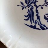 Set of 4 white Digoin flat plates with blue patterns, birds and plants, Paradis model