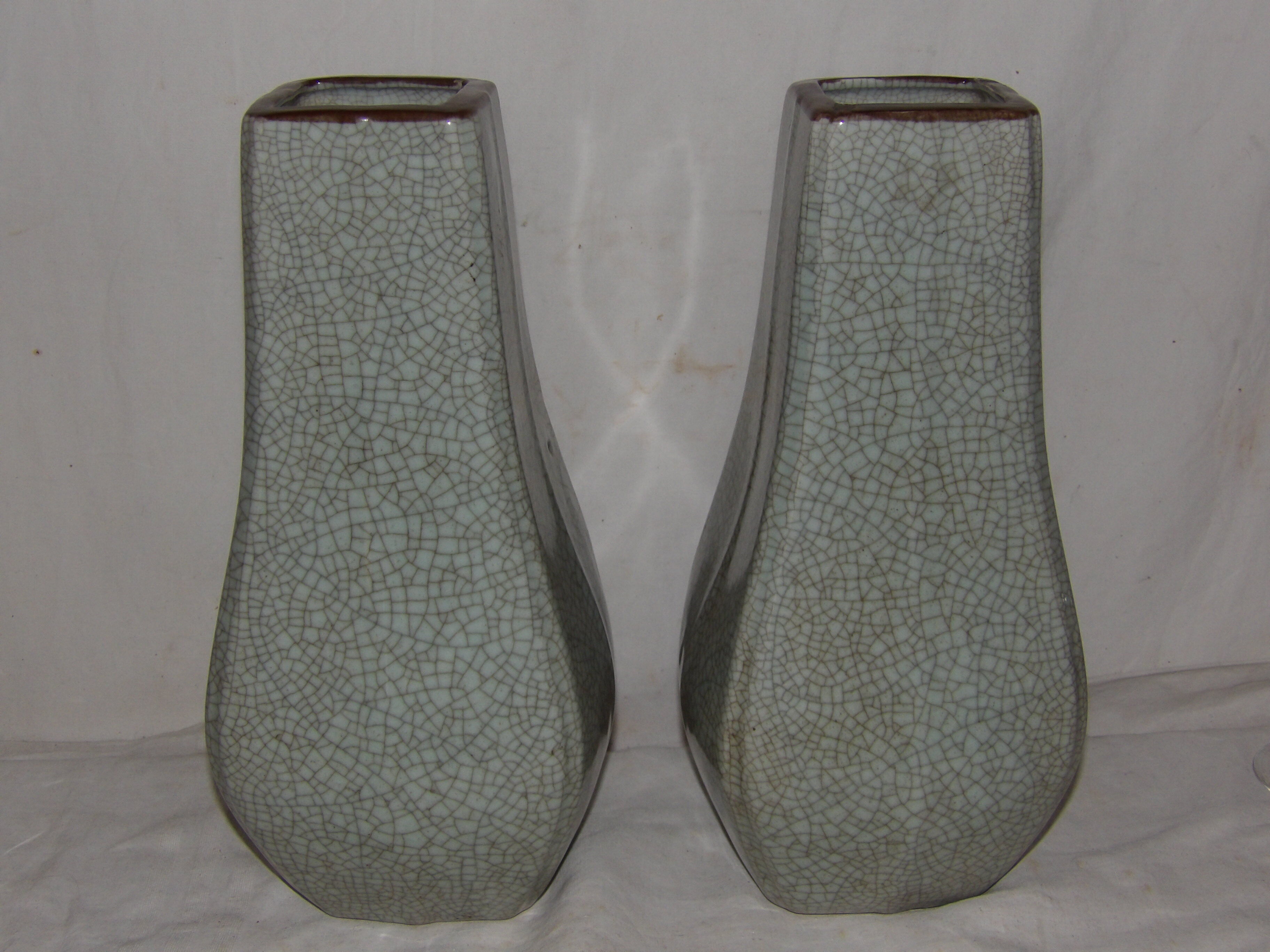 pair of large vases porcelain green celadon cracked XIX - XX th
