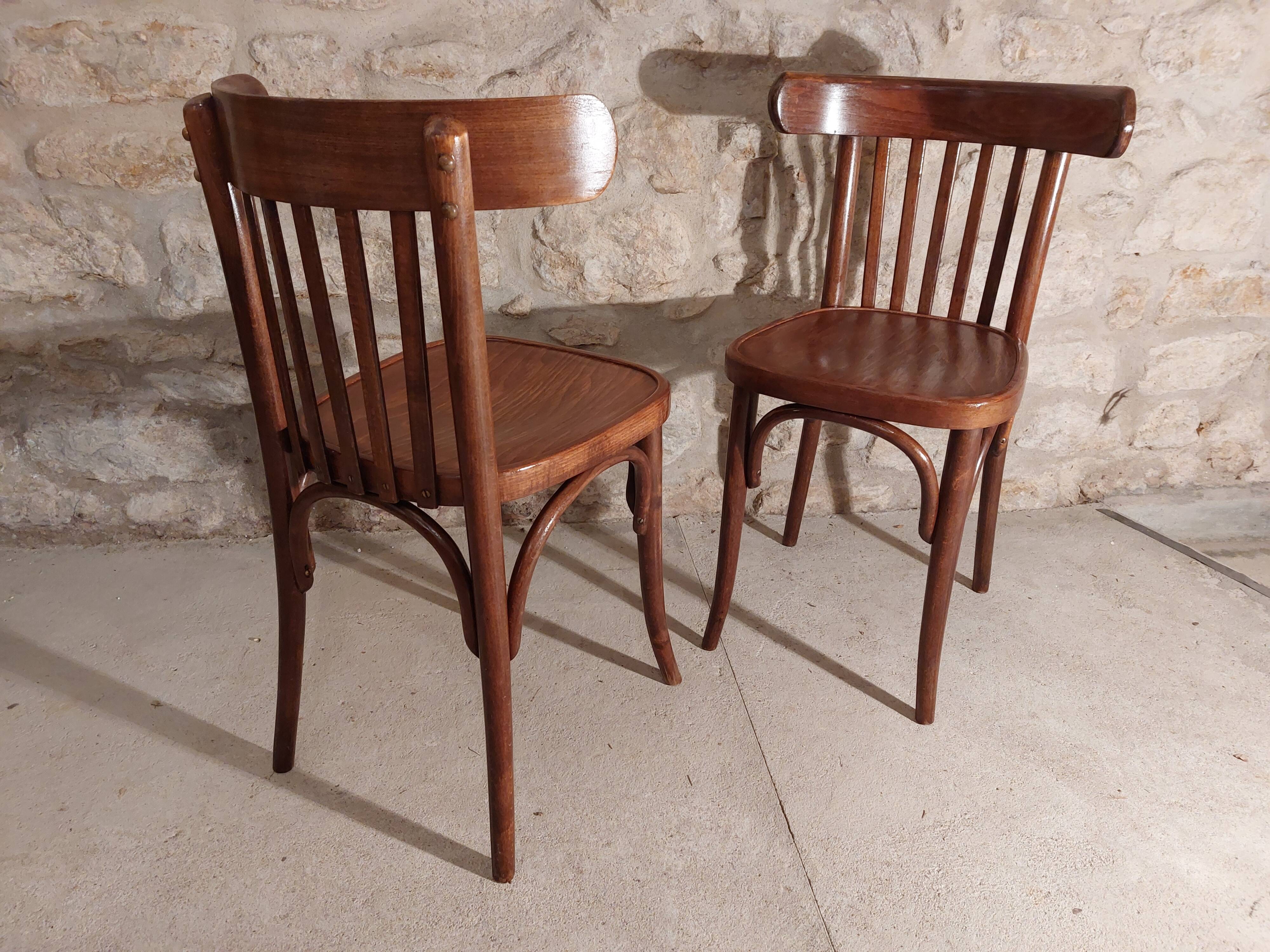 Pair of bistro chairs 5 bars Czechoslovakia 1950