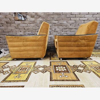 Pair of vintage 1970 velvet armchairs