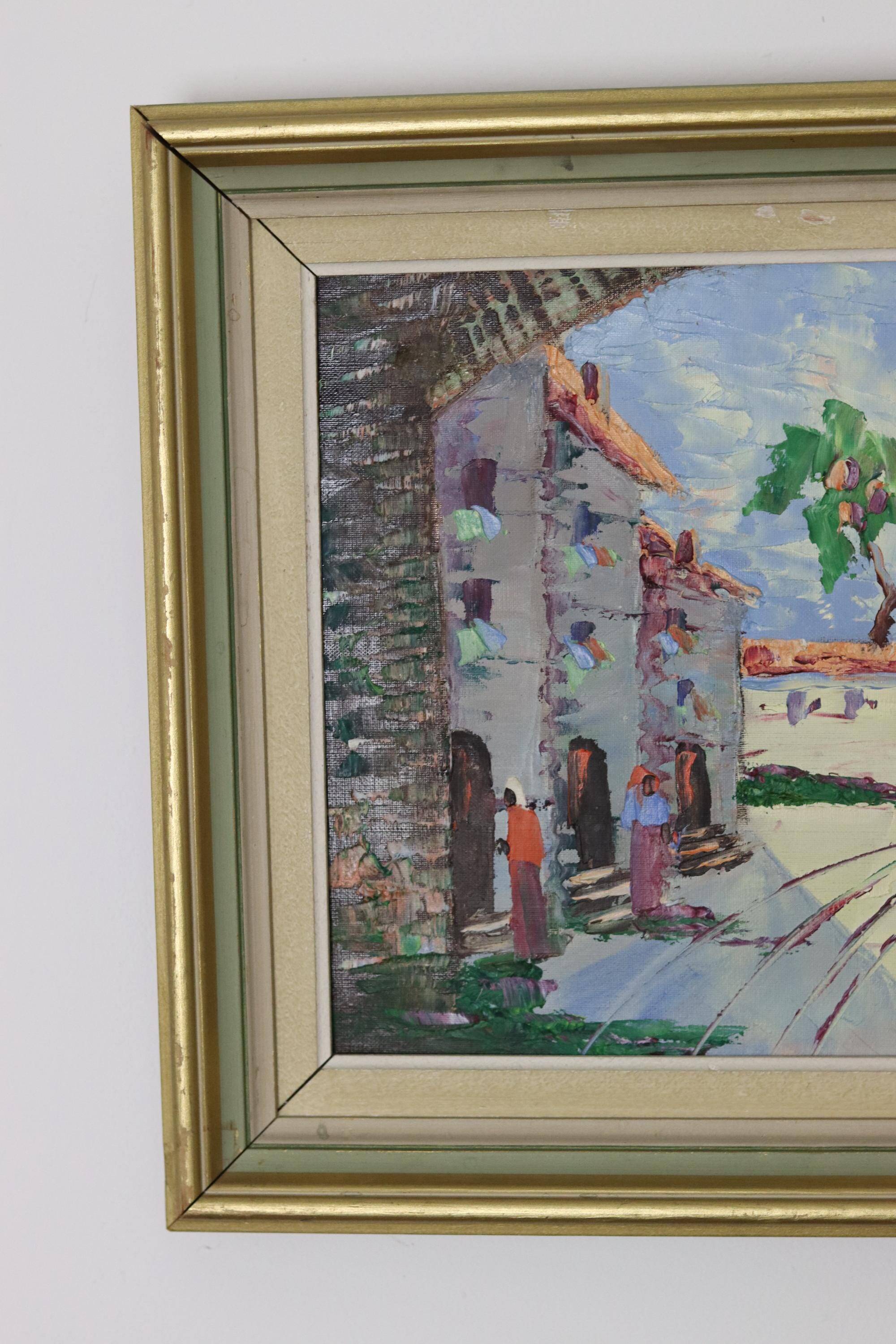 Original 1950s Swedish modernist oil painting on canvas "Street View" by CHARLES SCHÖLANDER.