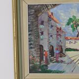 1950's Original Swedish Modernist Oil on Canvas Painting "Street View " by CHARLES SCHÖLANDER