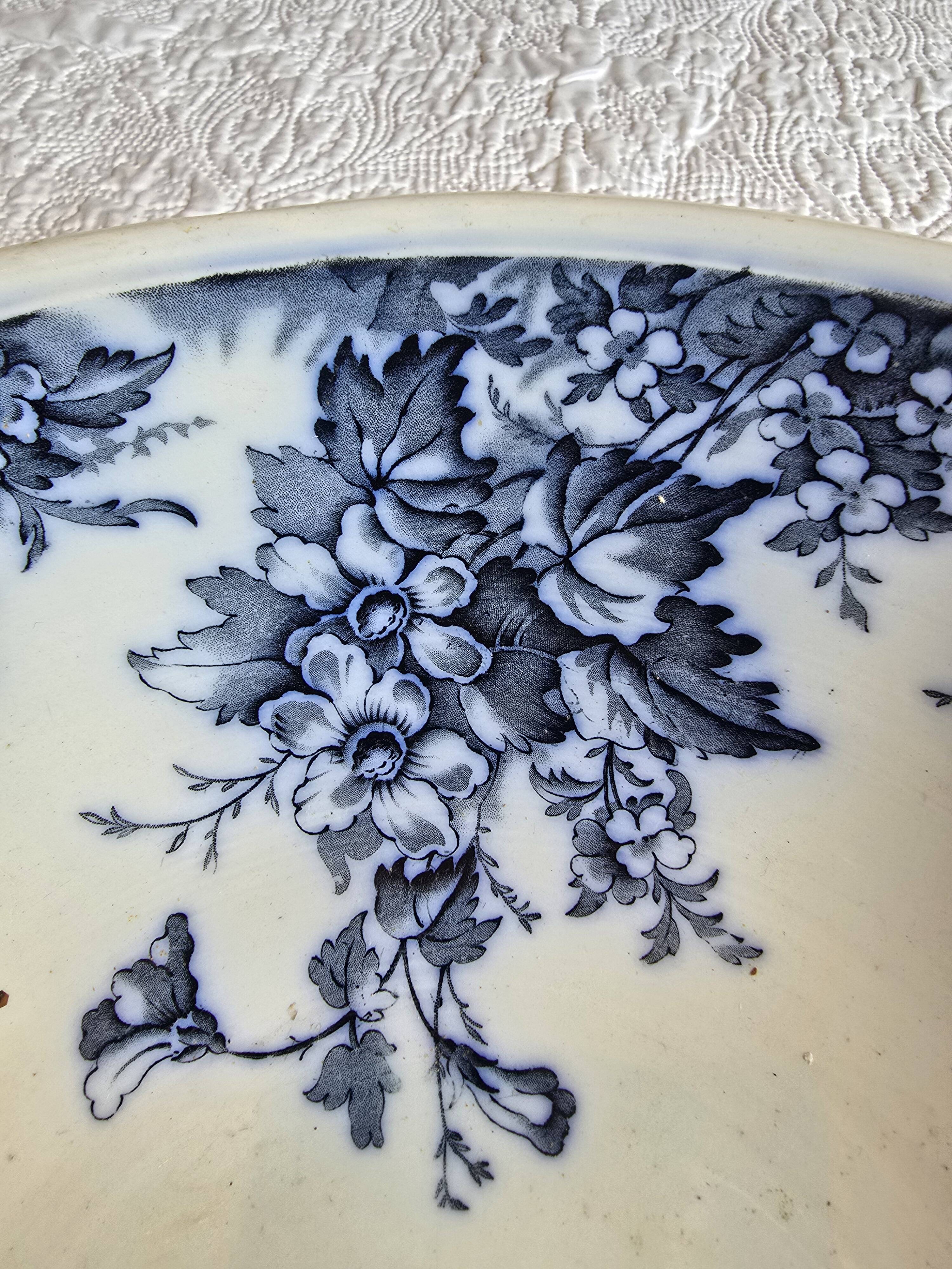 Large antique English basin A.B & Co May pattern – flow blue floral