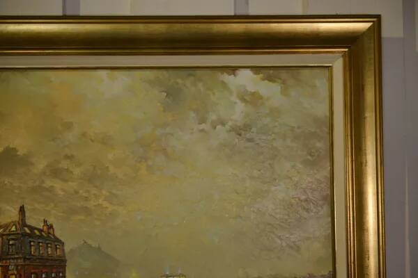 Oil on canvas expressionist figurative painting "Along the Canal" by Jean-Pierre Couprie 1980