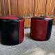 Set of 2 Mid-Century bordeaux and black ottomans in faux leather (upholstery fabric) - 1950s