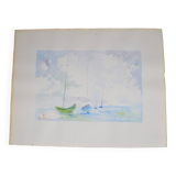 French School 20th Century D Martine: Sailboats on the sea, Signed watercolor