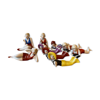 Set of 9 bathers in art deco porcelain 1930