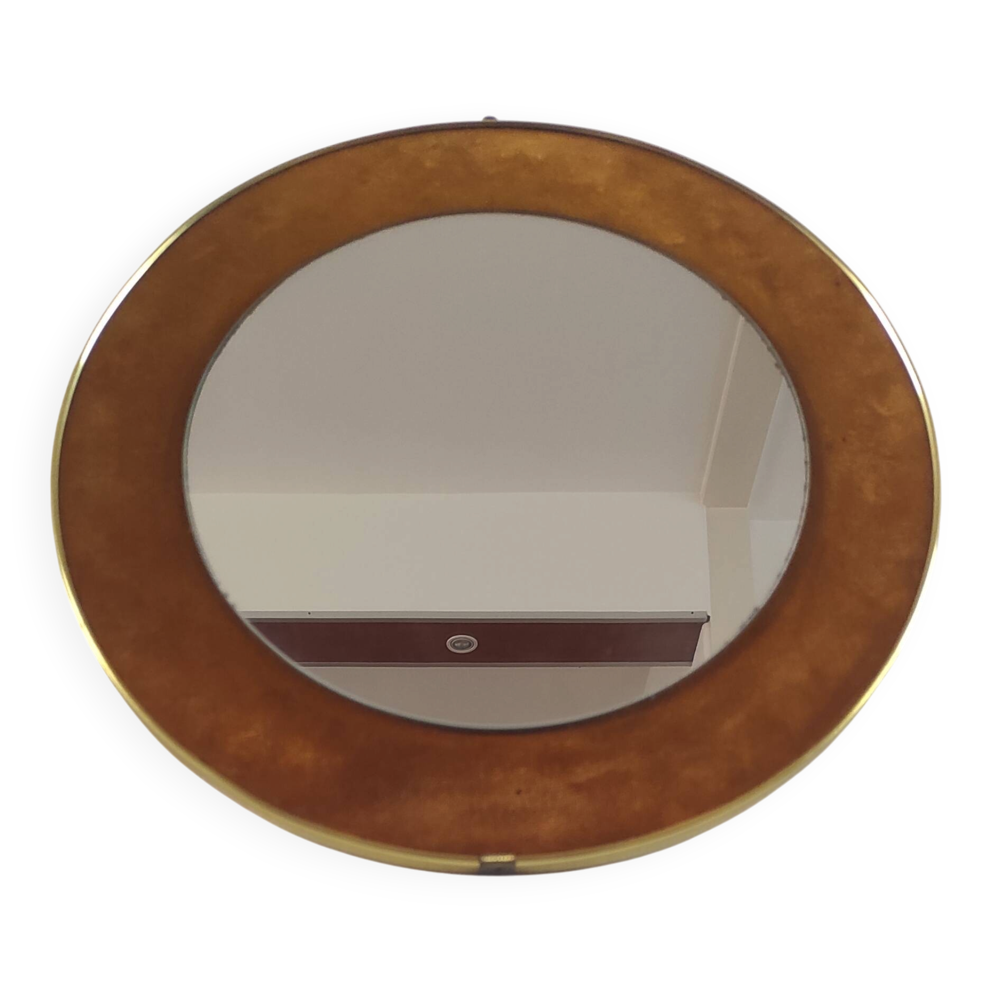 Vintage round mirror in brass and velvet