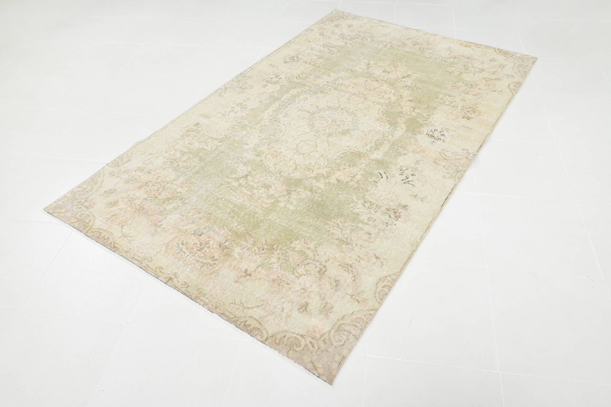 5x8 Green Cream Oriental Turkish Vintage Rug,  142x240Cm
