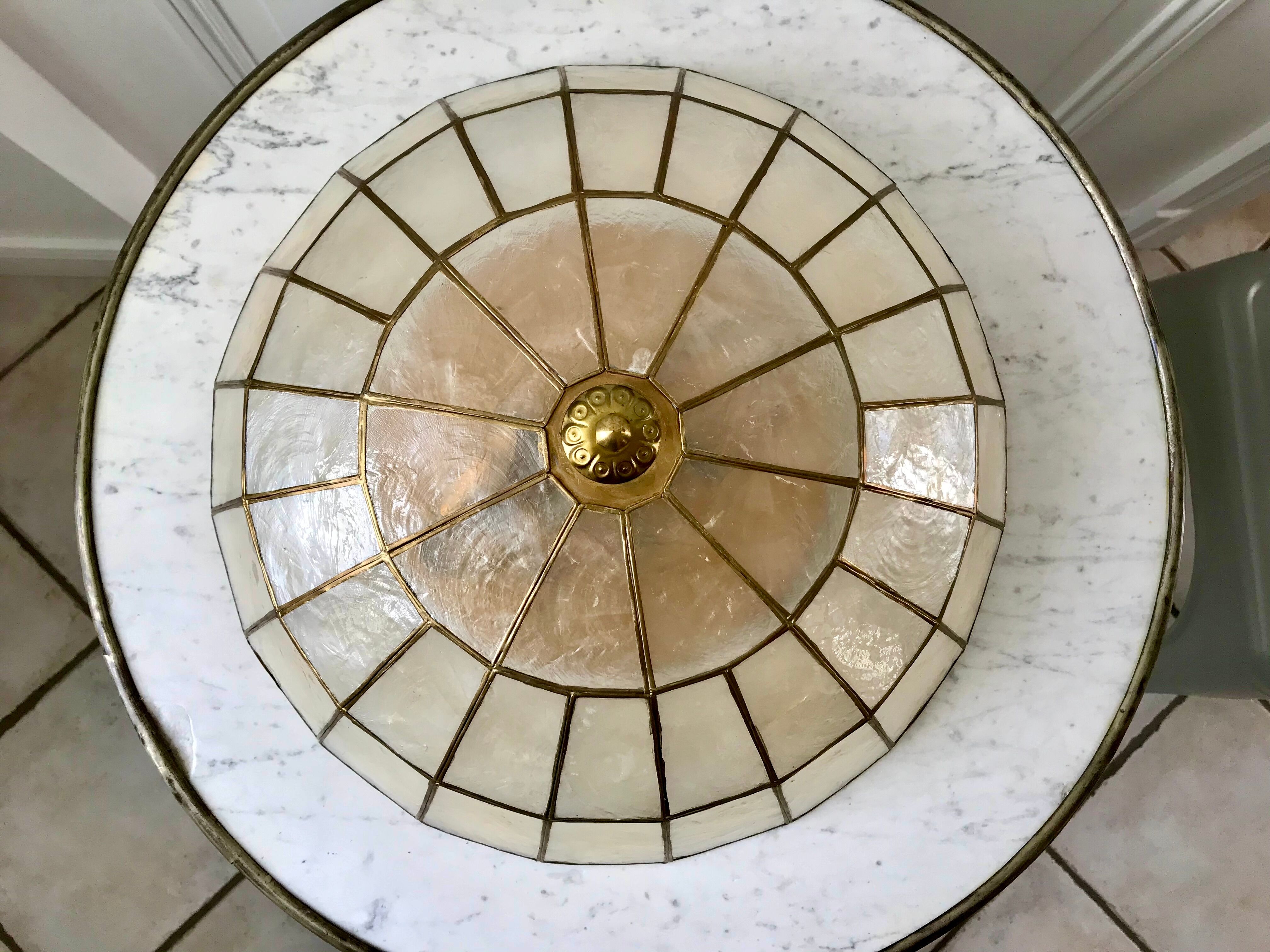 Ceiling lamp in mother-of-pearl and brass two fires 50s