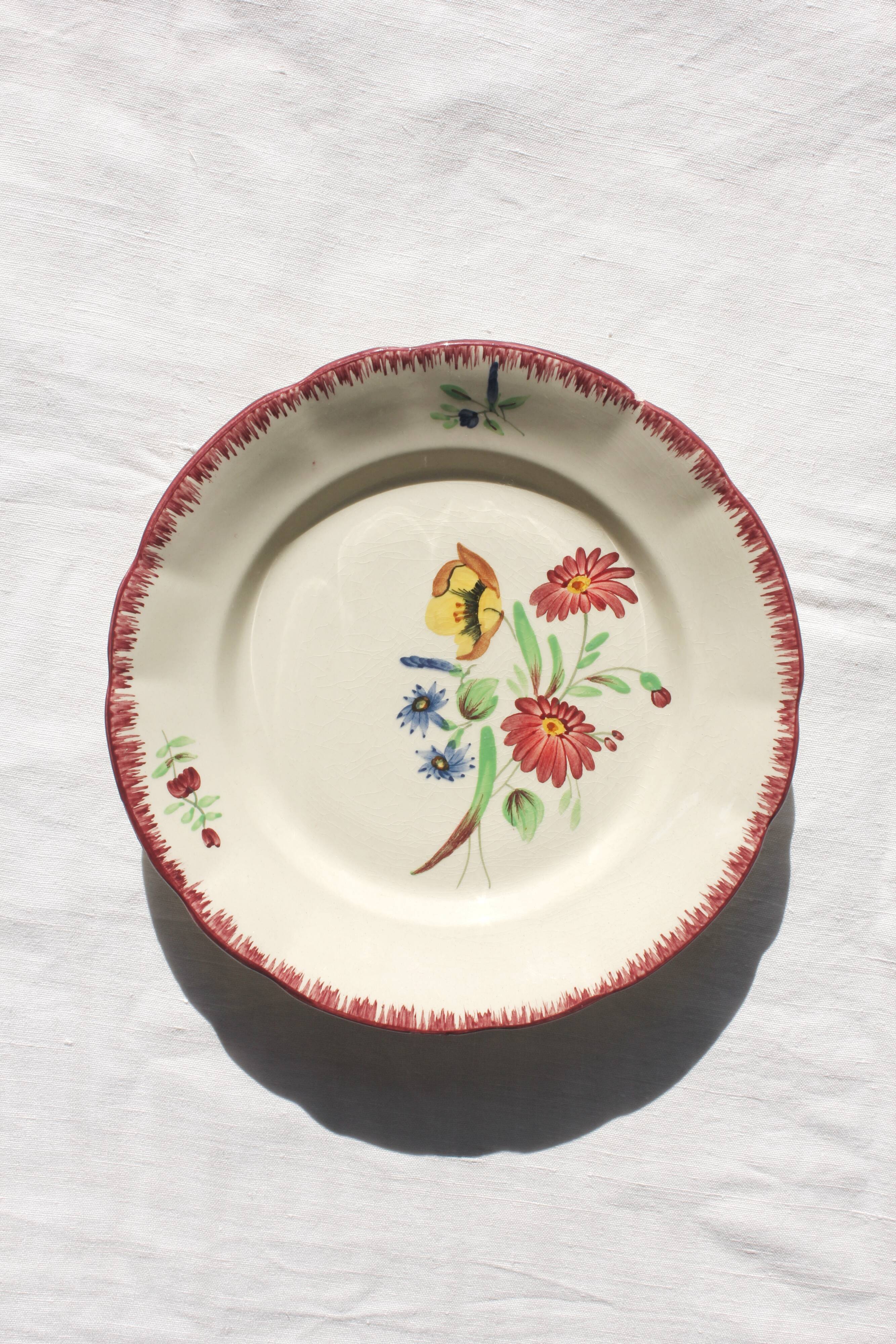 Hand-painted Pexonne footed plate or serving dish