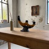 Vallauris black yellow ceramic candlestick