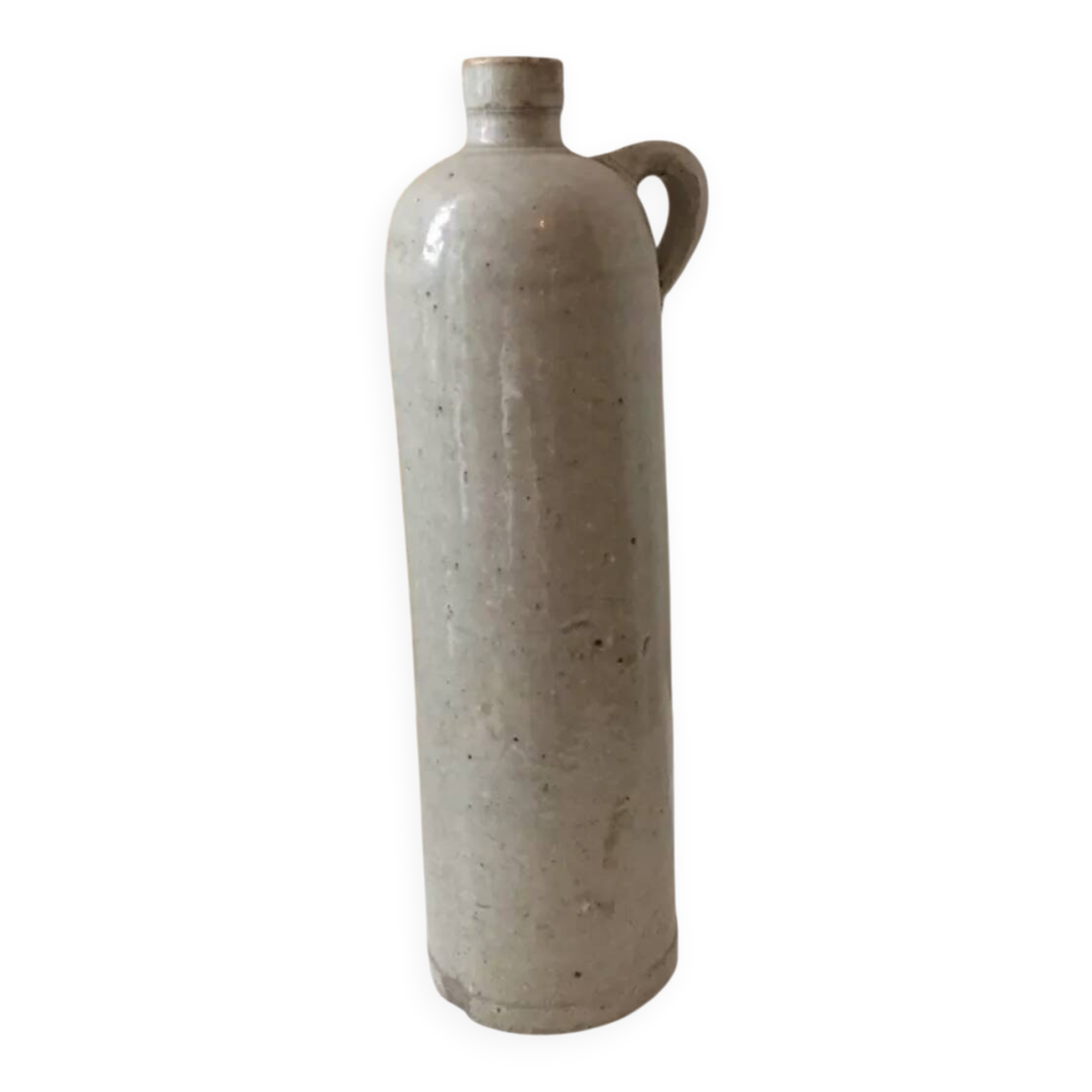 Antique grey stoneware bottle with vintage handle
