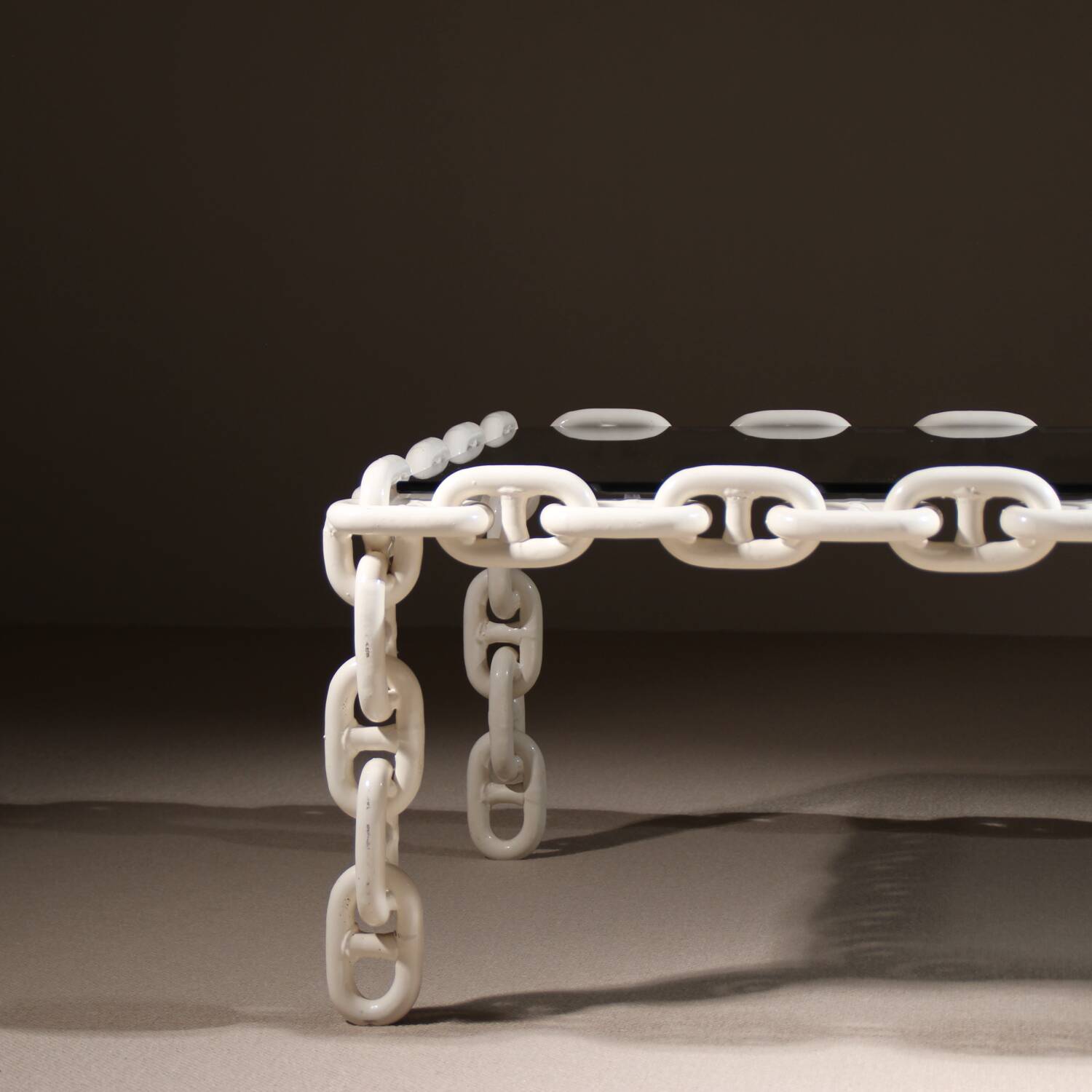 Brutalist Chain Link Coffee Table with Smoked Glass | France 1970s