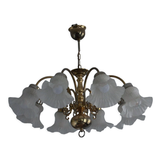 Brass chandelier, 8 lights, 1970