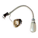 Old workshop lamp, silver metal, flexible, 1950