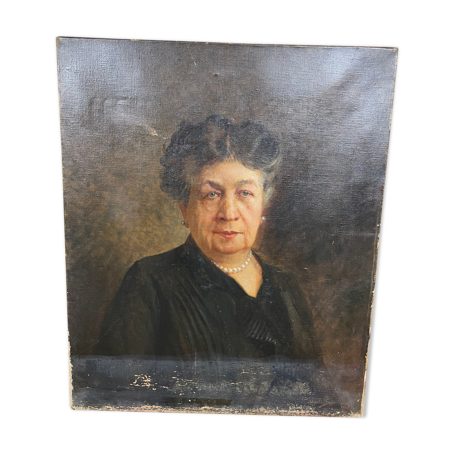 Oil on canvas portrait of a woman signed