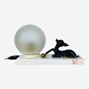 Art deco lamp fawn brass and marble