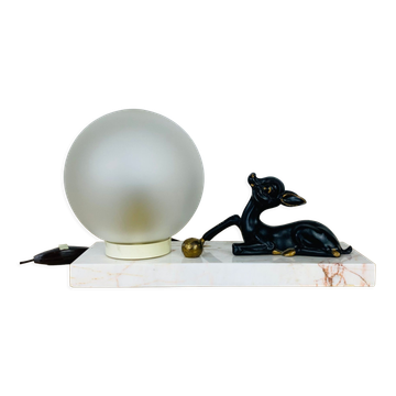 Lampe art déco faon laiton et marbre
