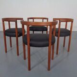 Teak & Leather Model 195 Dining Chairs by Ole Gjerløv-Knudsen & Torben Lind for France & Søn, Denmark, 1960s, Set of 4