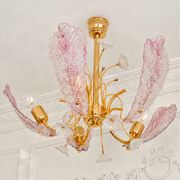 Vintage Murano glass chandelier in pink and gold metal, 1970s.