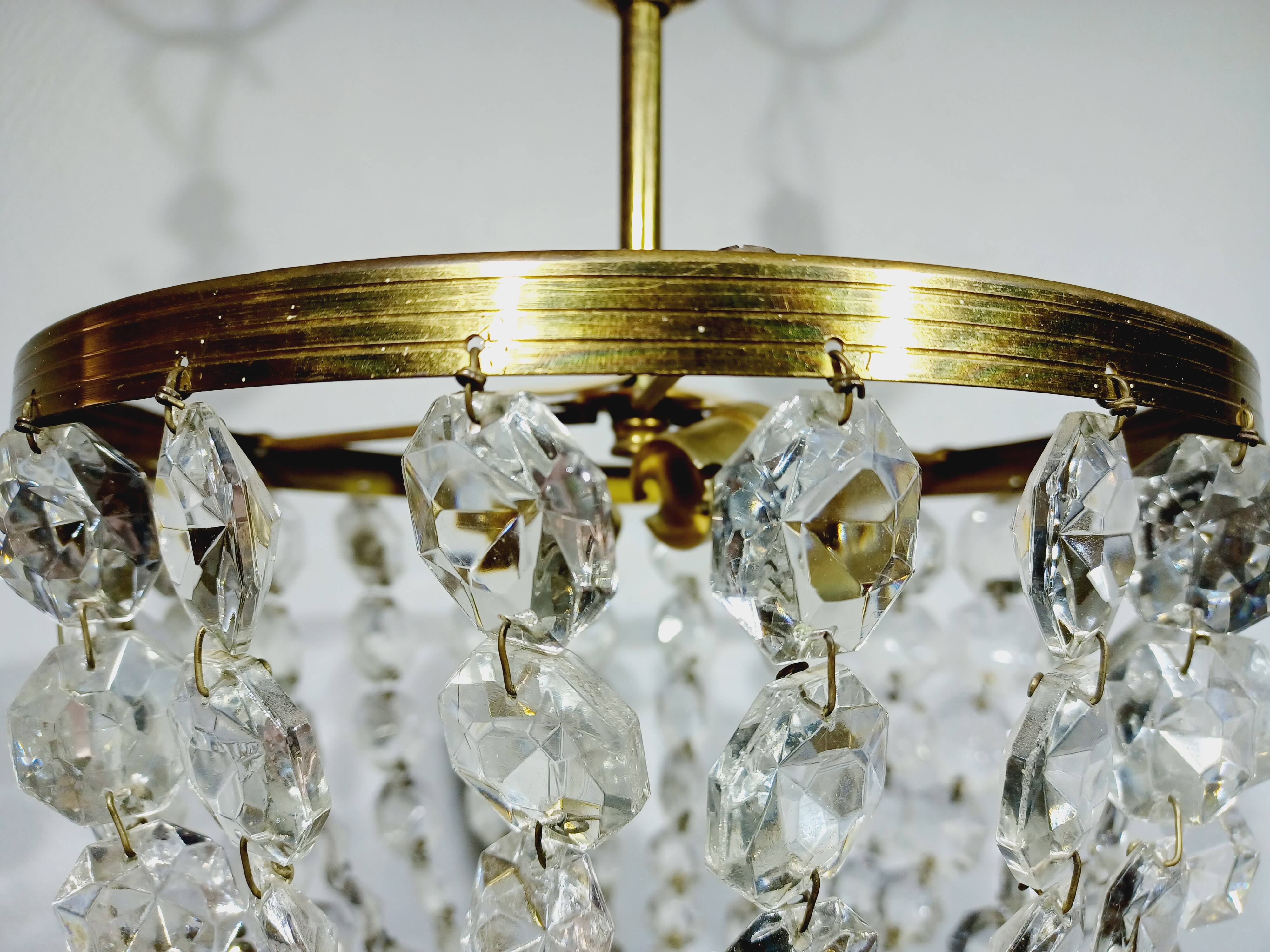 Plafonnier 2 lumières Laiton Et Cristal