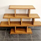 Low solid oak shelf, brutalist style, 60s