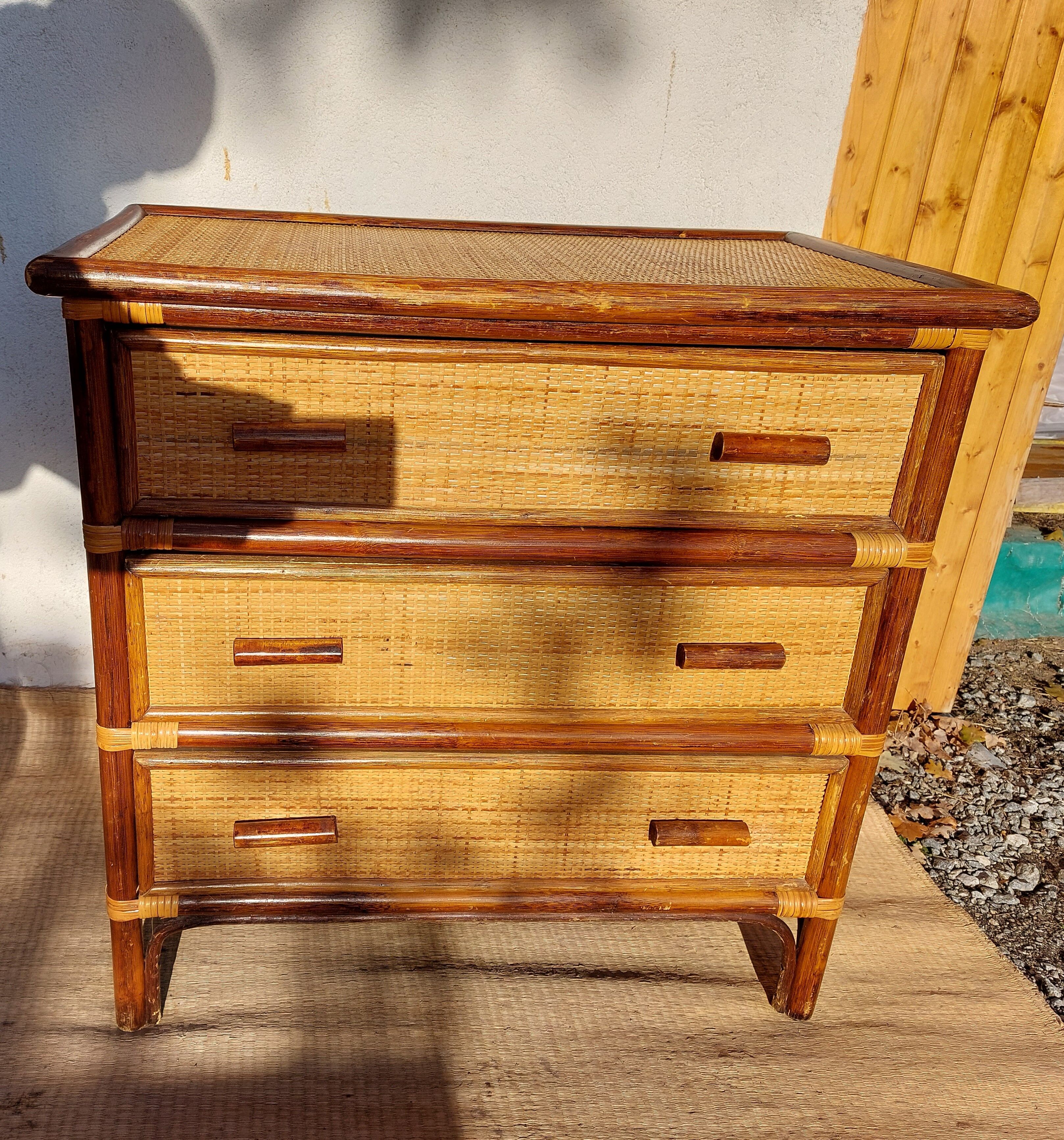 Wicker chest of drawers, canning and bamboo wood