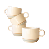 4 coffee cups - pale blue and brown border - Japan