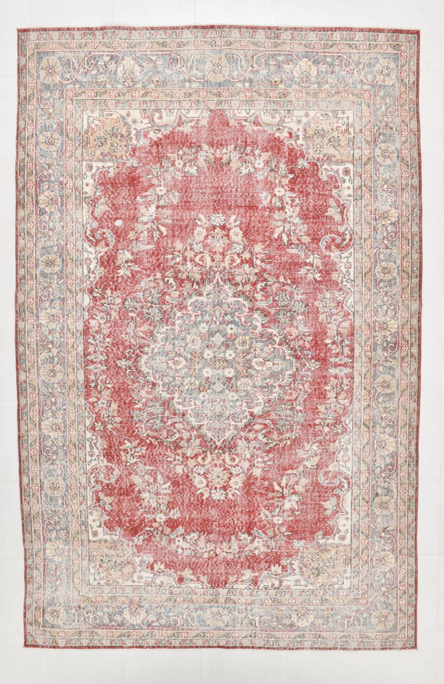 7x10 Faded Red Area Vintage Persian Rug, 199x311 Cm