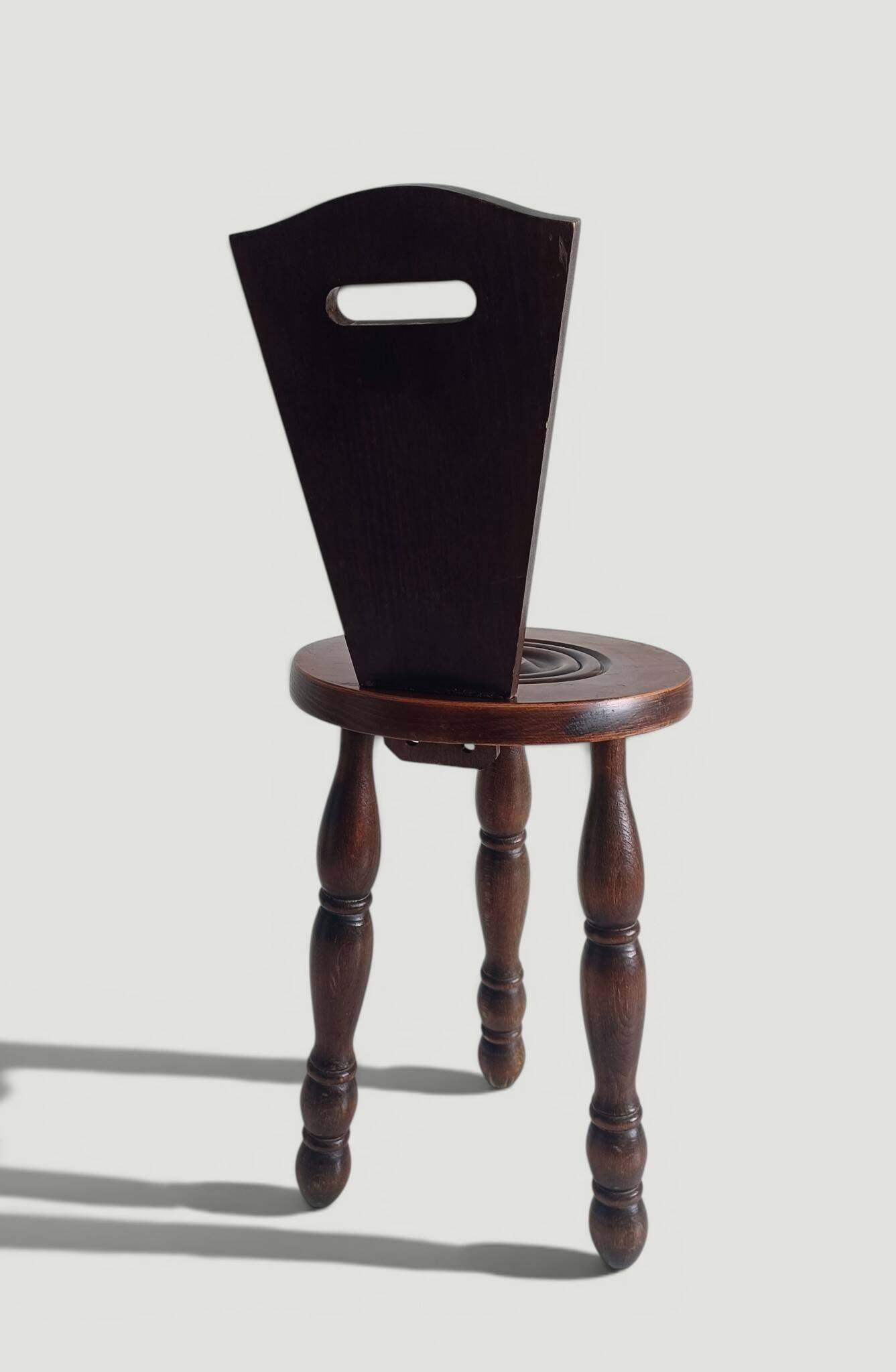 Folk Art Chestnut Wood Tripod Chair, Charles Dudouyt Style, France, 1930s