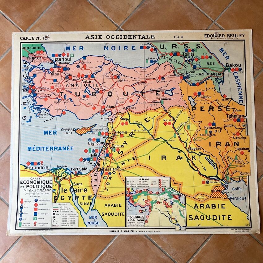 School map 2 face old No.16/16bis West Asia Edouard Bruley - Hatier Bookstore