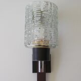Vintage wall lamp in teak and glass relief Belgium 1970