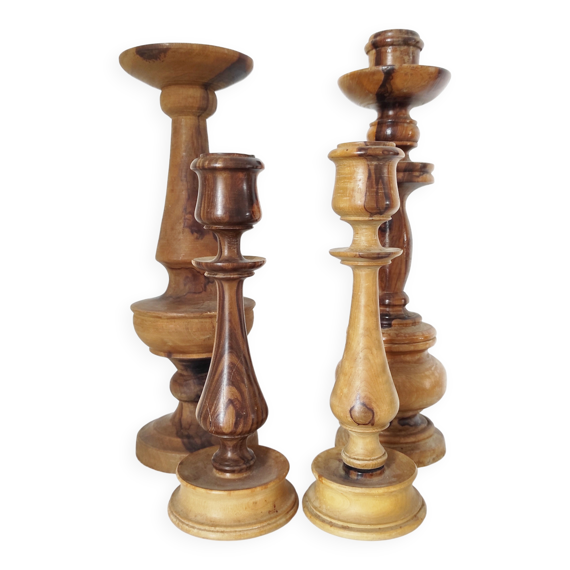 Set de 4 bougeoirs en bois tourné