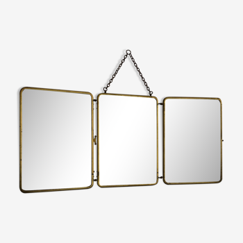 Miroir triptyque barbier vintage 1920 - 21 x 48 cm