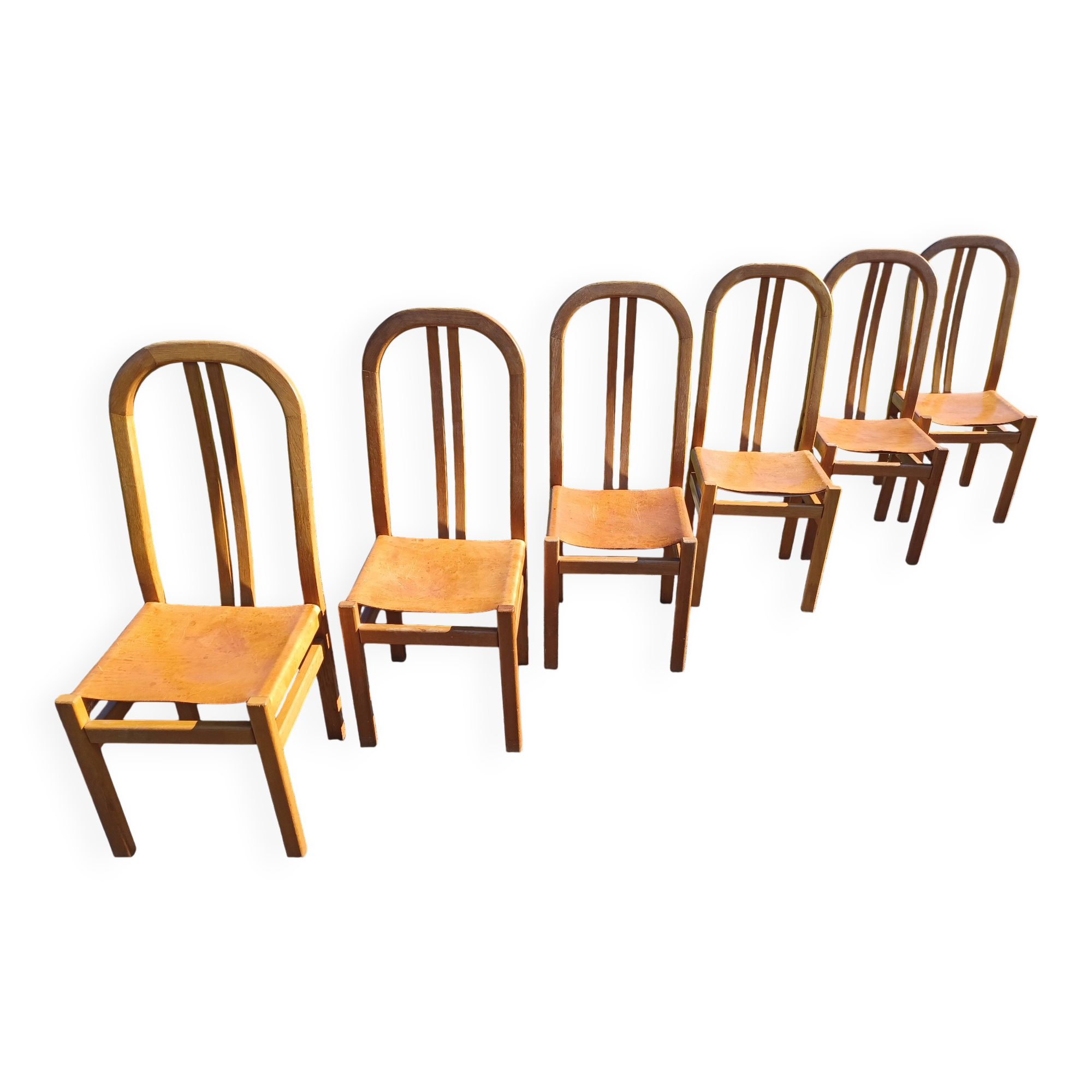 Set of 6 chairs, oak and leather