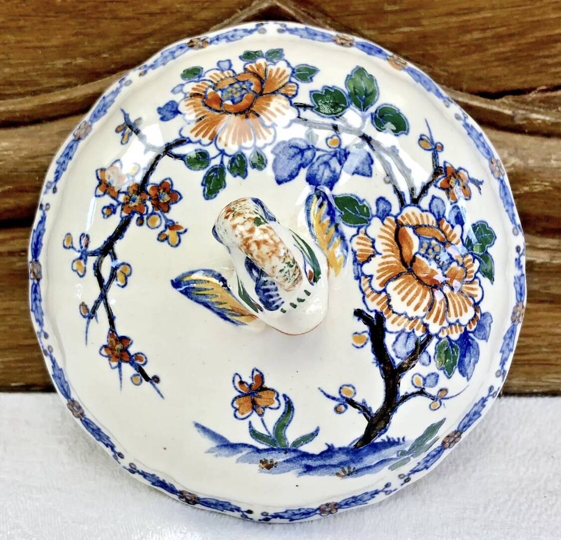 Gien sugar bowl rooster and peonies model 1938 1960