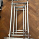 70s design coffee table in rectangular glass with chrome legs.