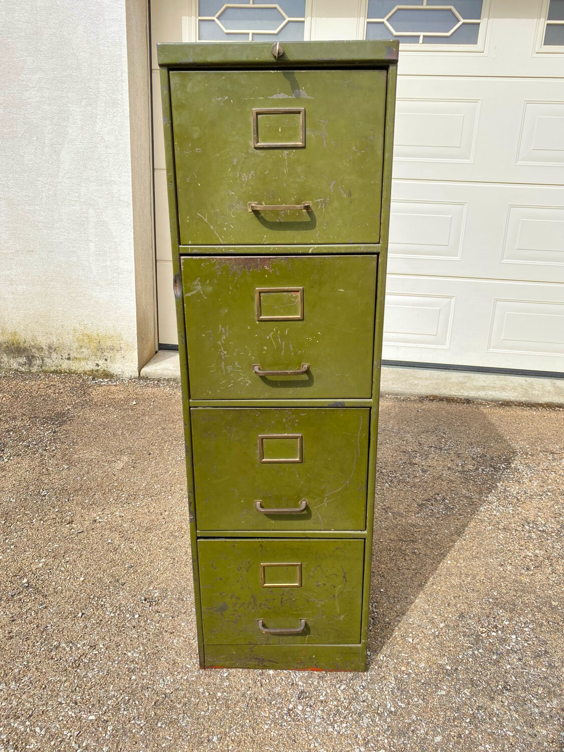 Antique military 4-drawer metal locker, archive, cabinet, filing cabinet