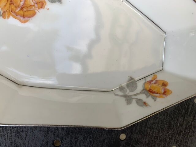 Art deco service dish in porcelain signed Lourioux foecy old