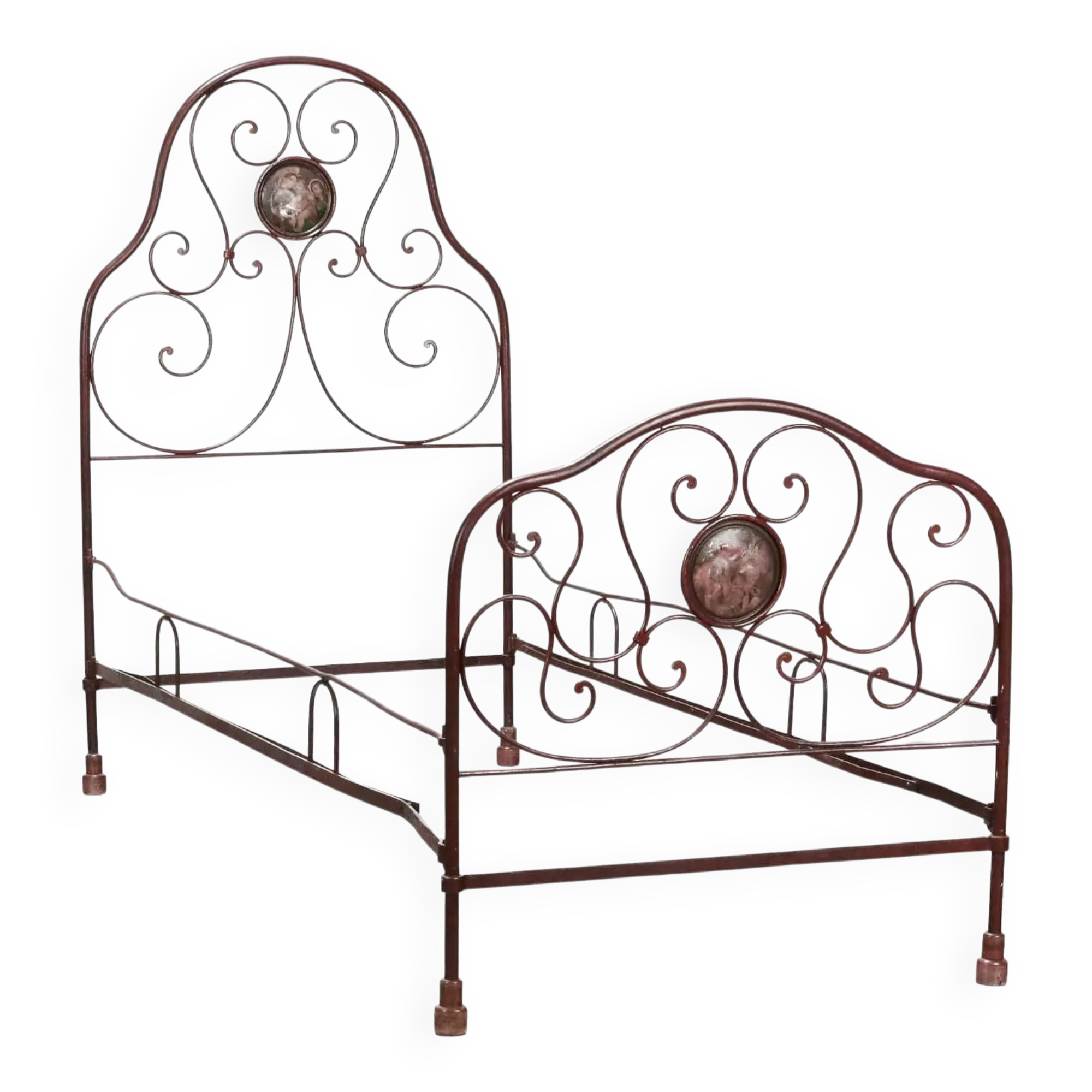 Antique Louis-Philippe wrought iron bed, Italy, 19th century