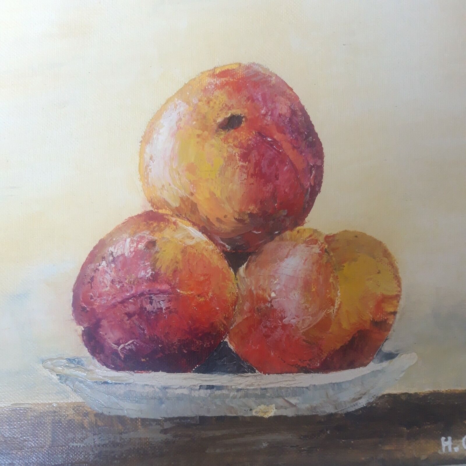 Signed still life with fruit framed painting
