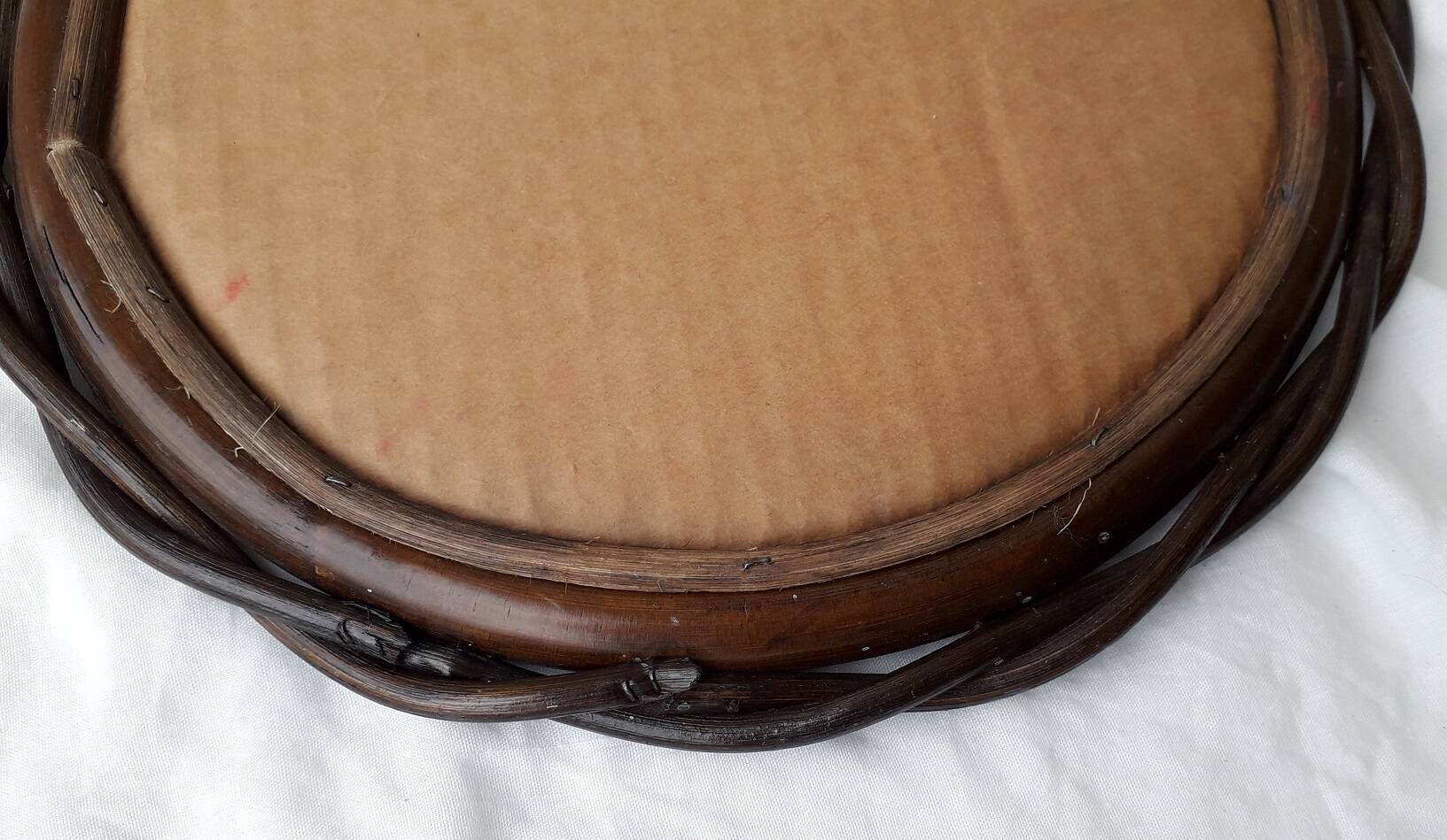 Wood and rattan mirror