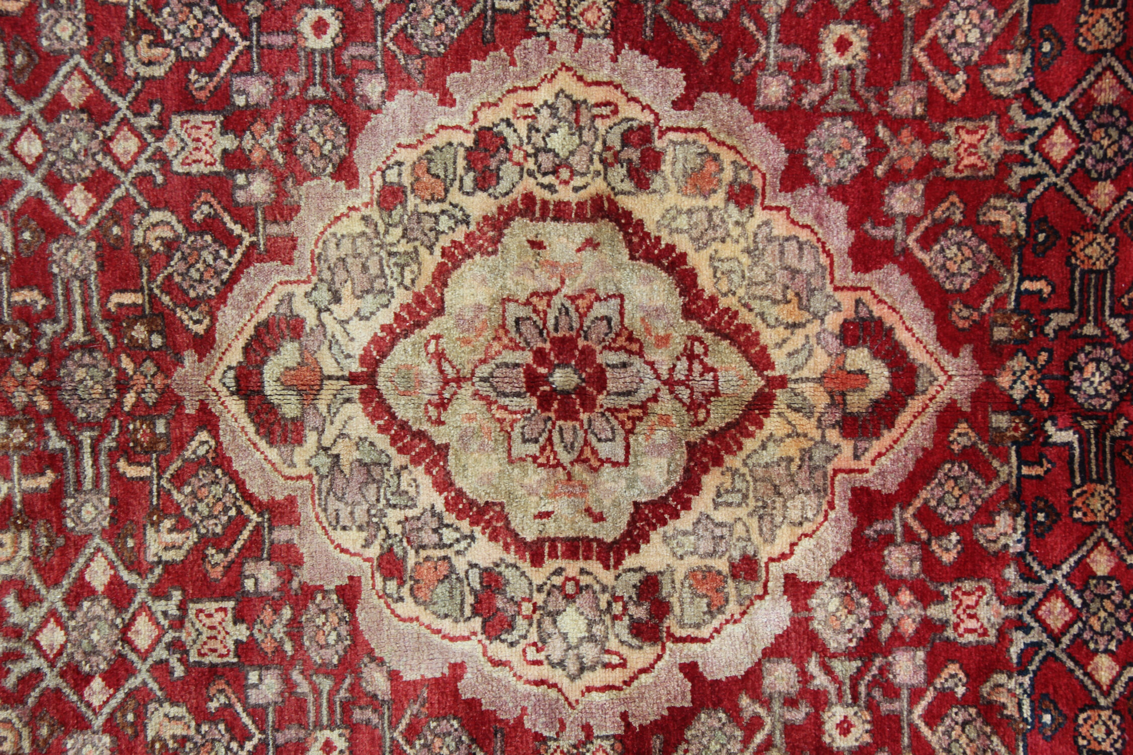 Red cream floral design runner rug long handmade oriental wool carpet 130x273cm