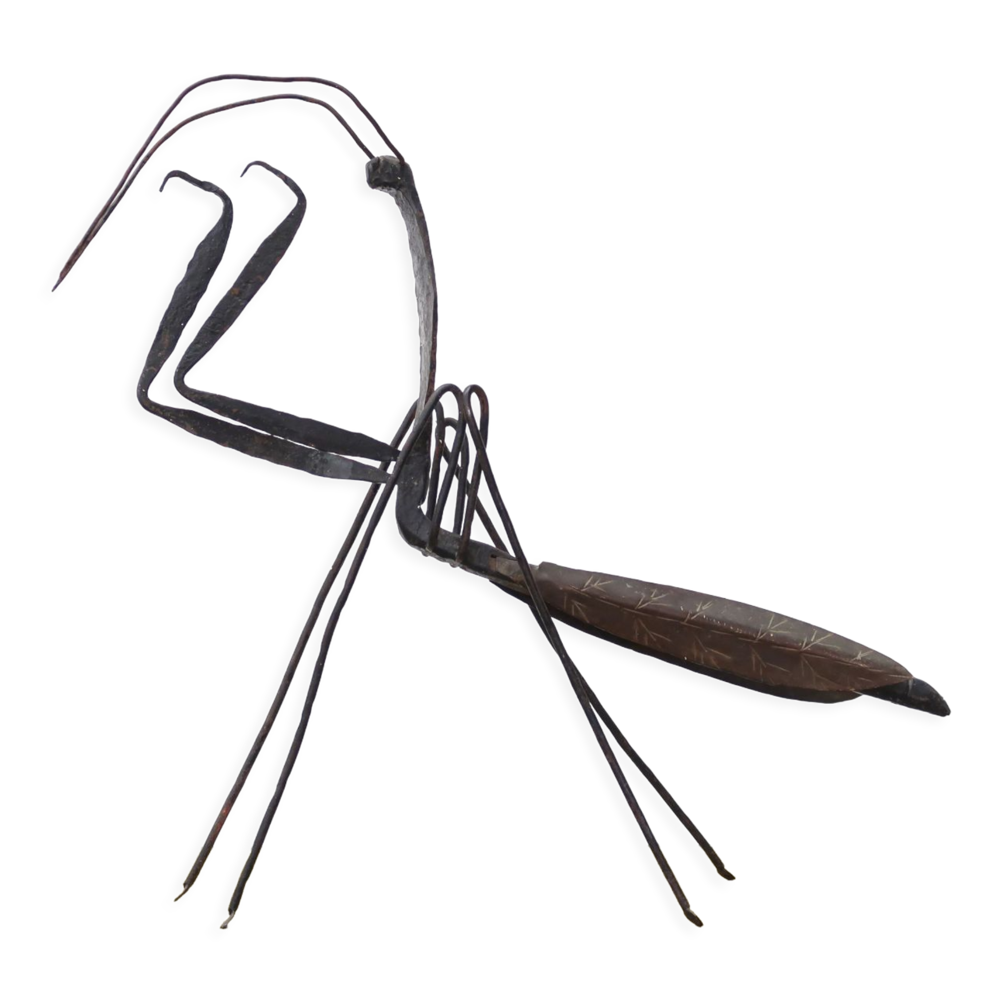 Sculpture of a religious mantis in wrought iron, 50s