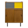 Modernist sideboard with glass doors in grey and yellow oak veneer.