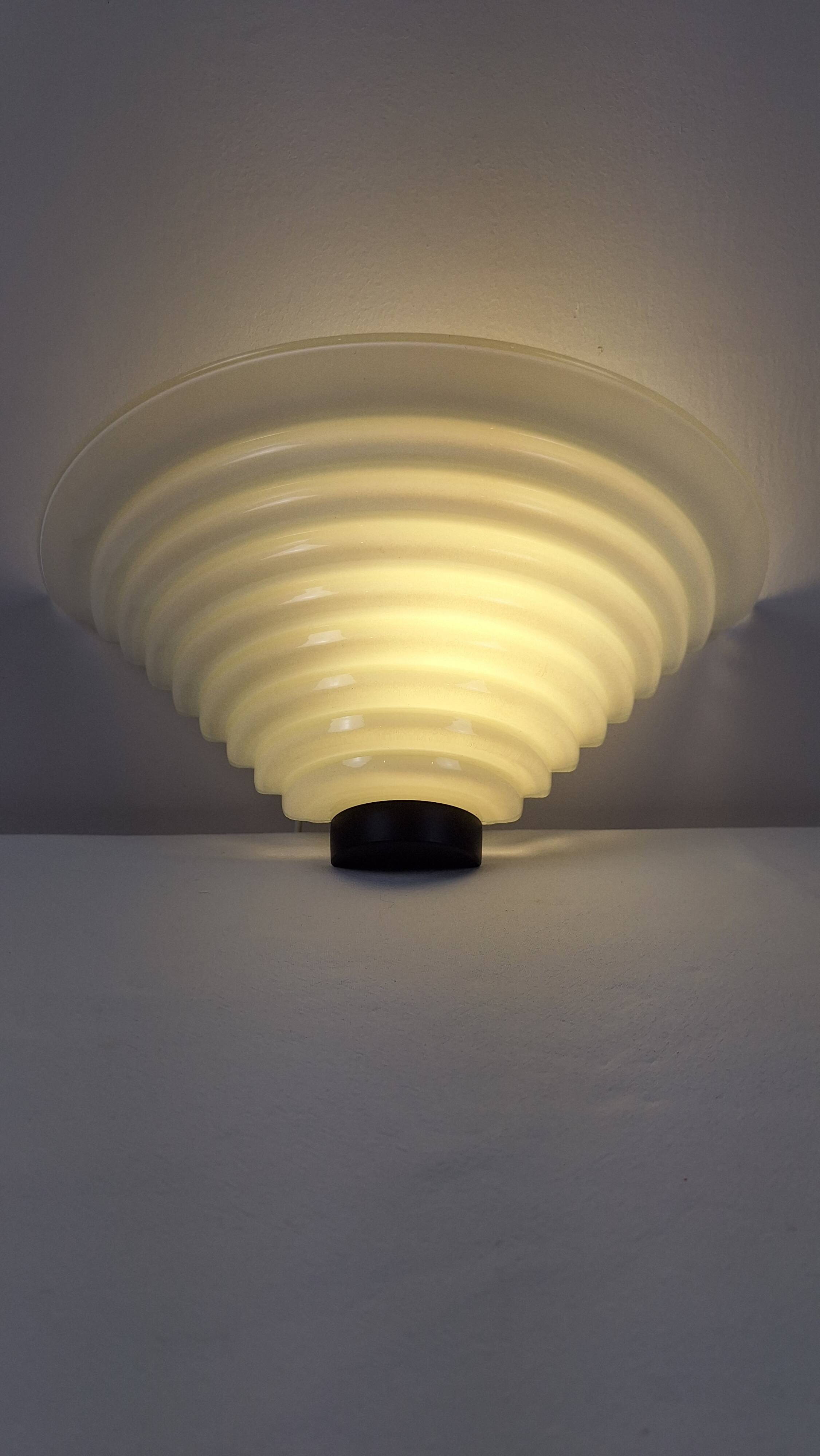 Vintage chunky art deco wavy glass wall light 1980s