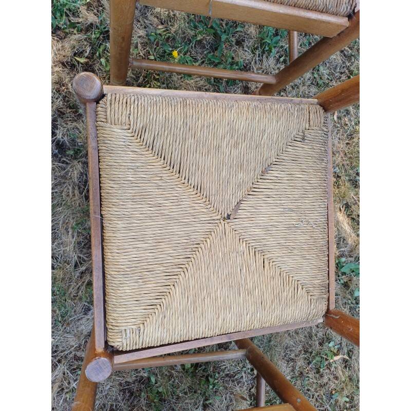 6 wooden kitchen chairs, straw-covered