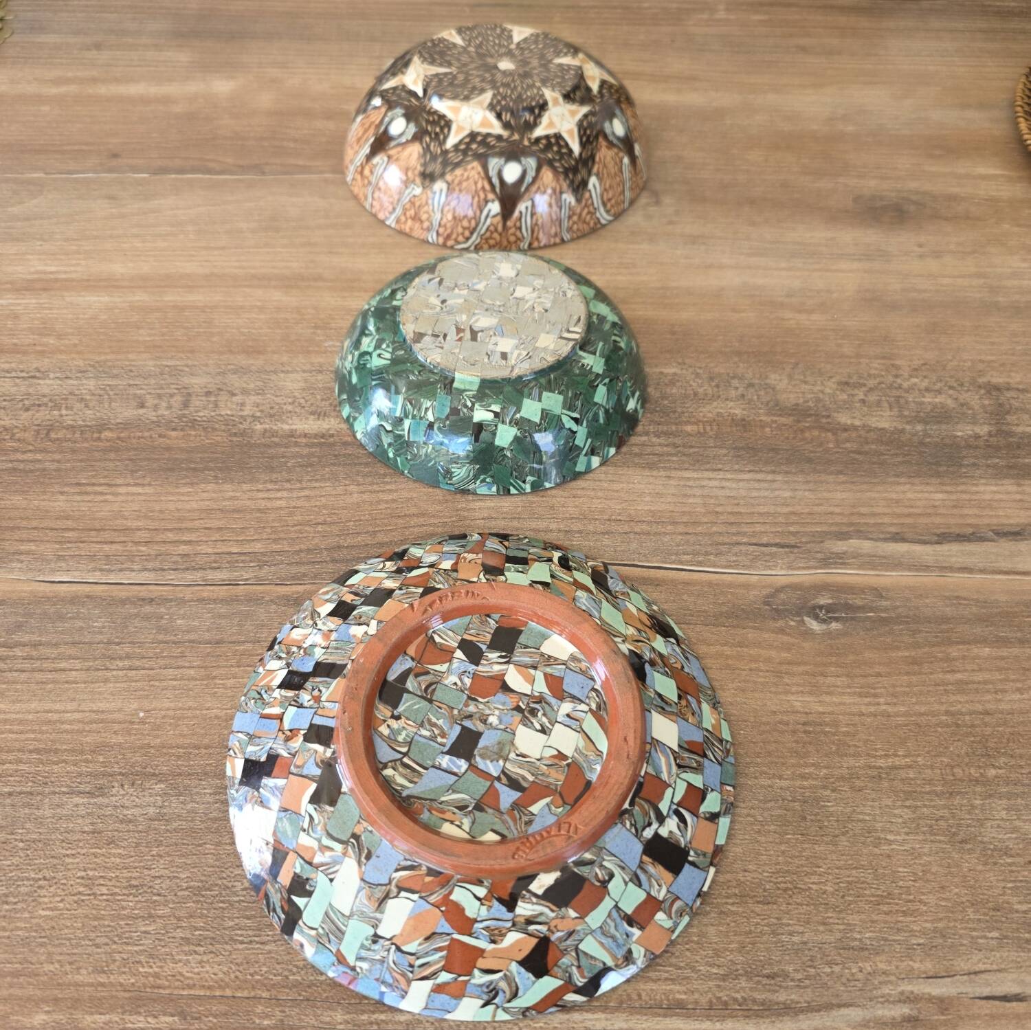Rare Lot 3 Bowls GERBINO Vallauris – Mixed Earth Mosaic